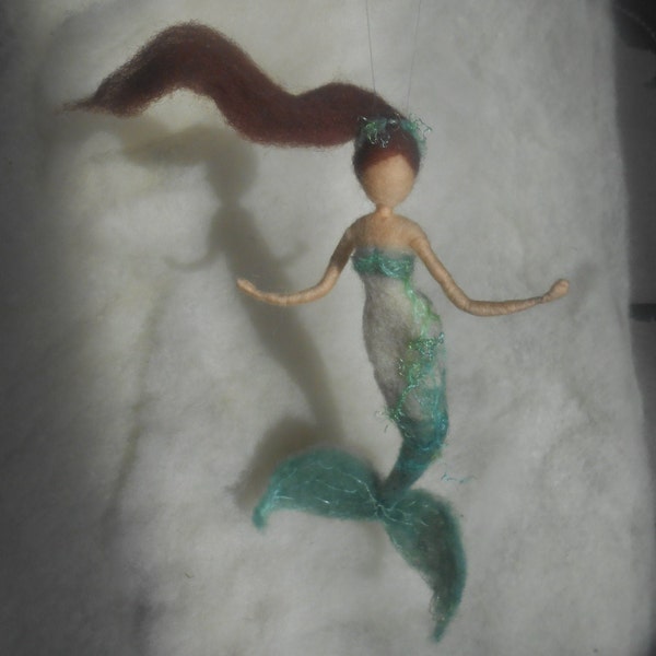 Mermaid doll - girl room decor - Waldorf inspired - needle felt wool mermaid doll - soft hanging figurine - handmade gift - home art decor