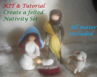 Needle felt Kit and Tutorial for creating a Nativity Scene -Adult and children craft -All material is included: needles, wool, wire, thread