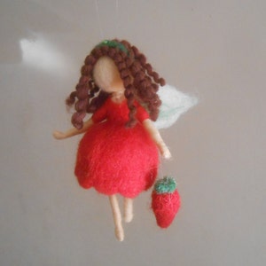 Fairy with strawberry- Needle felted fairy doll Waldorf inspired - inspirational home art decor - girl gift -miniature soft doll