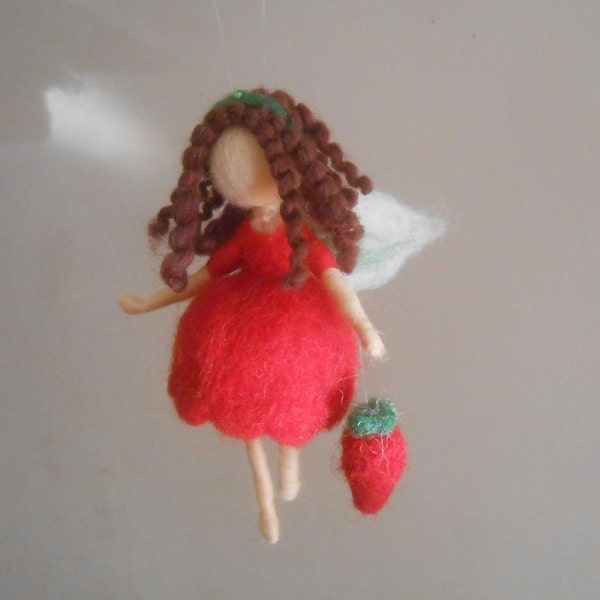 Fairy with strawberry- Needle felted fairy doll Waldorf inspired - inspirational home art decor - girl gift -miniature soft doll