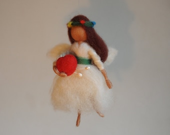 Valentine&#39;s fairy angel - needle felt miniature doll  Waldorf inspired - soft sculpture decorative doll - minimalist anniversary gift angel