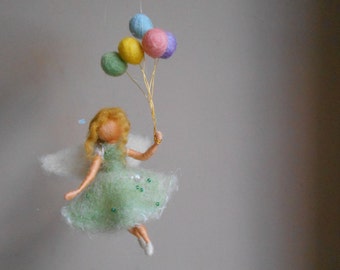 Little fairy doll needle felted miniature soft figurine -fairy with green dress -Waldorf inspired -children's room, nursery -hanging decor