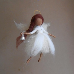 Angel doll wool felted - miniature black doll, christmas home art decor, ornament for Christmas tree, Waldorf inspired, nursery decoration