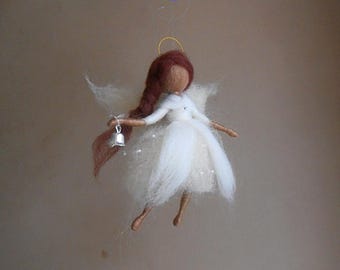 Angel doll wool felted - miniature black doll, christmas home art decor, ornament for Christmas tree, Waldorf inspired, nursery decoration