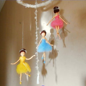 Ballerinas mobile three colors ballet mobile needle felted hanging soft minimal art - girl gift - Waldorf inspired - home ornament - nursery