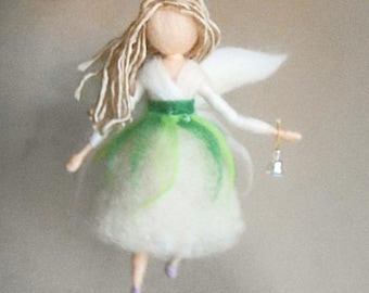 White Fairy -Wool felted figurine mobile Waldorf inspired -sweet girl doll decor, nursery/children bedroom-Inspirational art minimalist gift