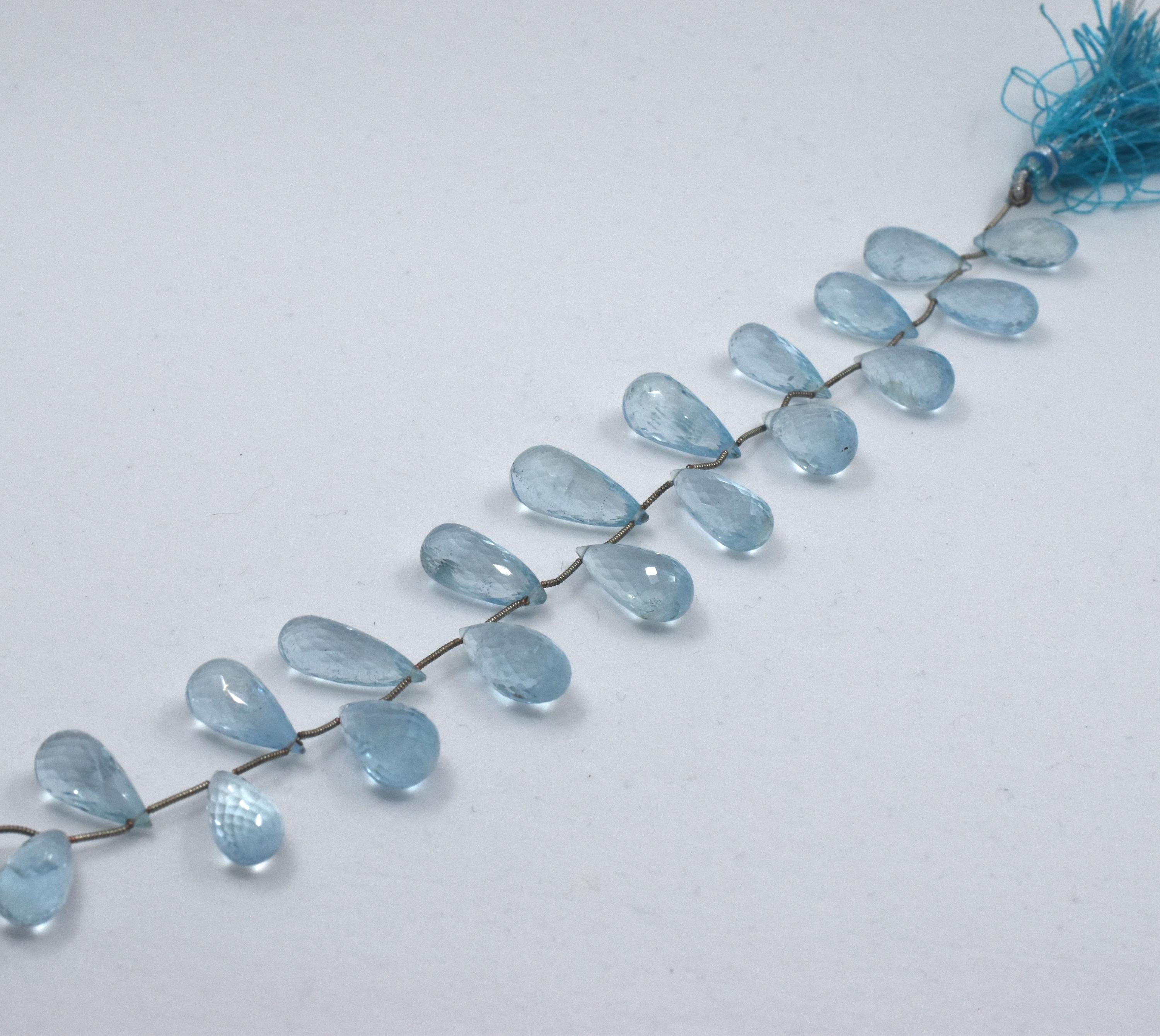 129 Cts 7x15mm Natural Aquamarine Faceted Briolette String W/ Blue