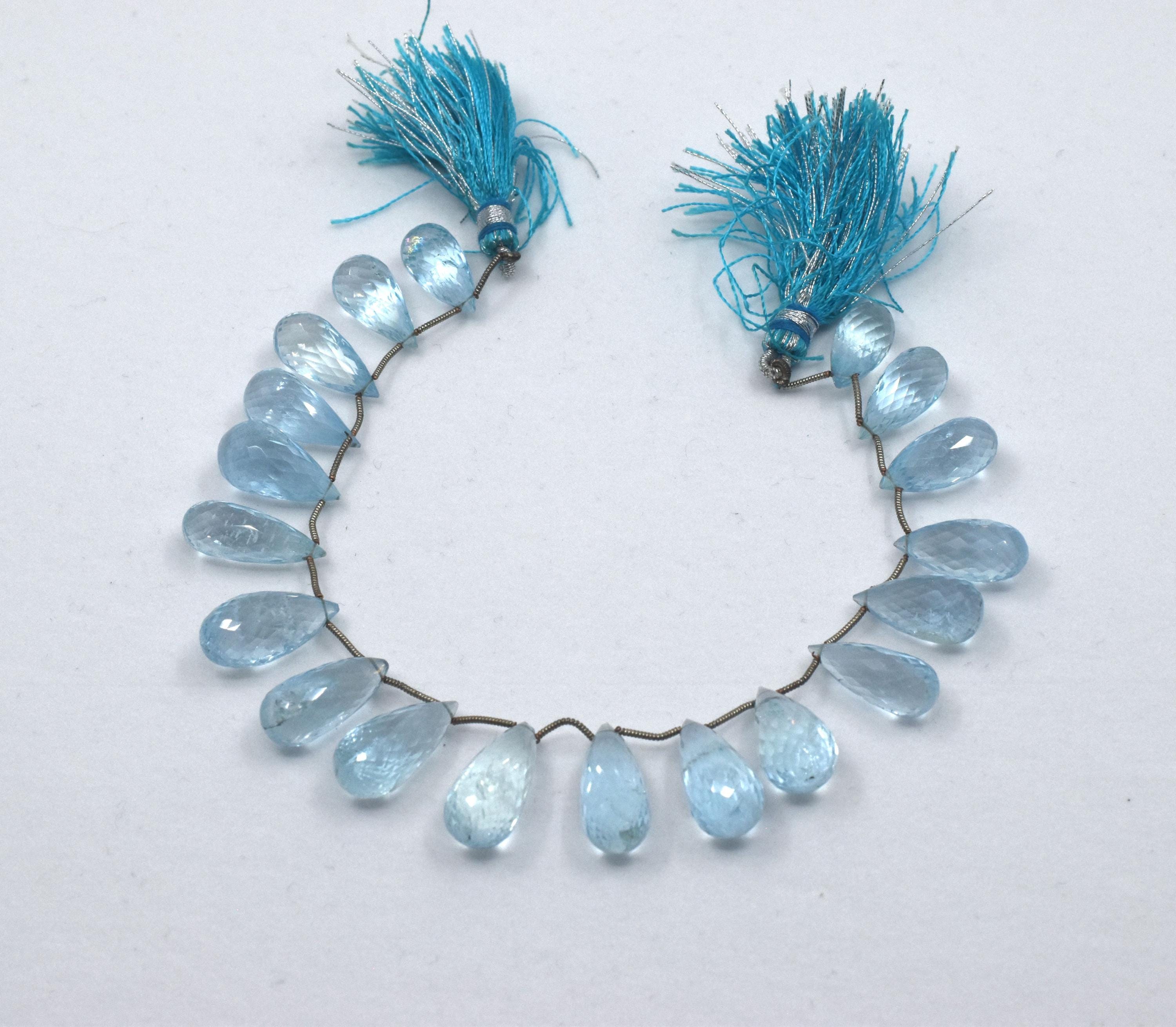 Natural Aquamarine Faceted Briolette String W/ Blue Tassel