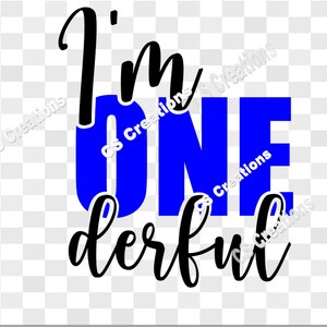 I&#39;m Wonderful, One Year Old, I&#39;m One, 1st Birthday SVG/PNG/PDF