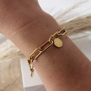 Grobes Gliederarmband mit personalisierten Plättchen Anhängern in Gold oder Silber aus Edelstahl, personalisiertes Geschenk, Namensgravur