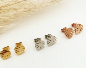 1 pair of Monstera Leaf Stud Earrings in Stainless Steel Gold, Rose + Silver, Monstera Leaf Earrings, Stud Monstera Leaf, Gift for Women