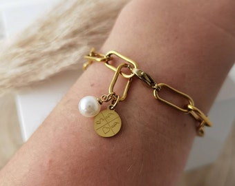 Bracelet à gros maillons avec pendentifs plaques personnalisés en or ou argent en acier inoxydable, cadeau personnalisé, gravure de nom