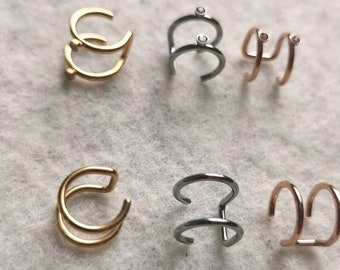 Doppel Ohrklemmen / Ohrmanschetten in Silber oder Gold aus Edelstahl, Knorpel Doppel Ohrring, Helix, Knorpel Creolen, Piercing, earcuff