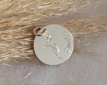 925 Sterling Zilveren Gegraveerde Schijfhanger, Schijf, Gegraveerde Hanger, Gepersonaliseerde Schijfhanger, Enkele Schijfhanger