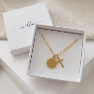 Personalized cross necklace with engraved plate pendant in gold and silver made of stainless steel, personalized gift baptism, confirmation