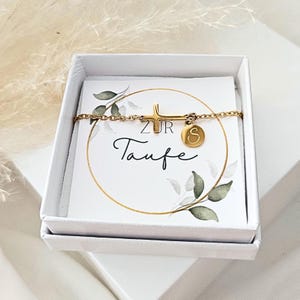 Personalized baptism bracelet in gold, silver, rose gold | Bracelet with cross and engraved plate | Communion gift | Confirmation gift