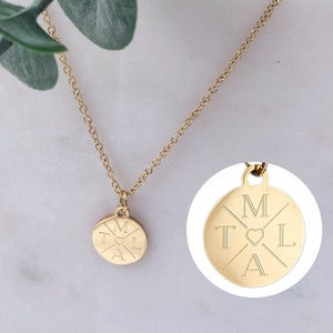 Personalisierte Halskette in Gold, Silber, Rosé mit 12mm Gravur Anhänger, Namenskette, Buchstaben Plättchen, Personalisiertes Geschenk Frau