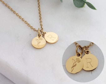 Plättchen Kette personalisiert in Gold,Silber & Rosé mit 8mm Gravur Anhänger, personalisierte Buchstaben Kette, Gravur Kette mit Buchstaben