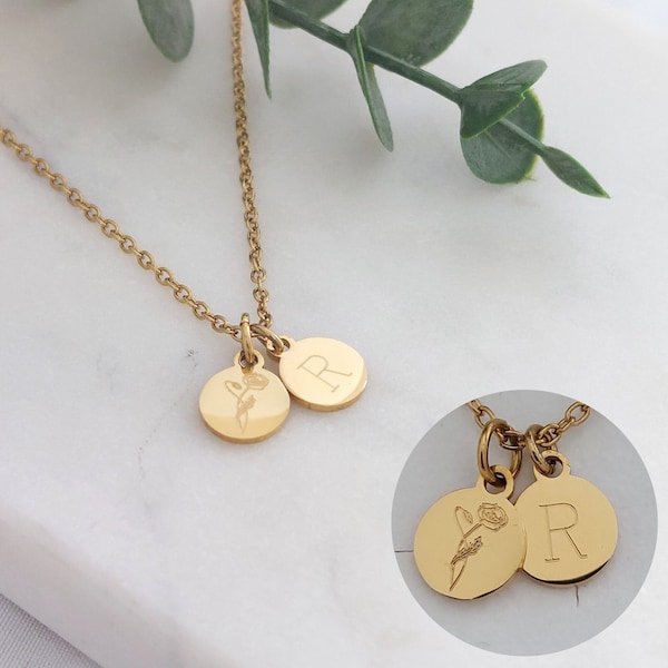 Plättchen Kette personalisiert in Gold,Silber & Rosé mit 8mm Gravur Anhänger, personalisierte Buchstaben Kette, Gravur Kette mit Buchstaben