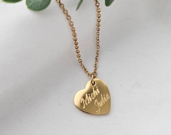 Personalisierte Herz Kette mit Gravur in Gold, Silber & Rosé, Kette mit Herz Anhänger personalisiert als Geschenk für Frauen