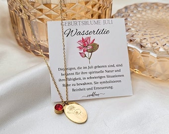 Geburtsblumen Kette personalisiert mit Geburtsstein | Halskette mit Buchstaben Anhänger 18mm | Ketten mit Stein | personalisiertes Geschenk
