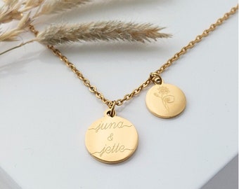 Personalized necklace with 2 engraving plate pendants in gold, silver or rose, letter necklace gold, personalized gift mom