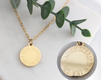 Personalisierte Kette mit 15mm Gravur Plättchen in Gold, Rosé, Silber, Halskette Gold, Familienkette, Namenskette, personalisiertes Geschenk