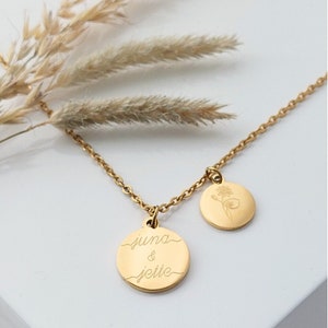 Collar personalizado con 2 colgantes de placa grabada en oro, plata o rosa, cadena de letras en oro, regalo personalizado mamá