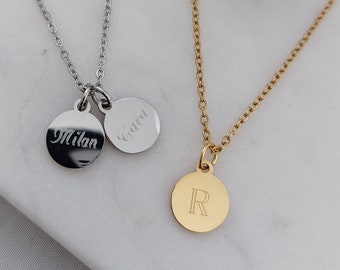 Plättchen Kette personalisiert in Gold, Silber & Rosé mit Gravur Anhänger 10mm, personalisierte Namens Kette, personalisiertes Geschenk