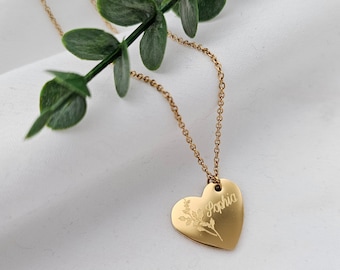 Personalisierte Herz Kette mit Gravur in Gold, Silber & Rosé, Kette mit Herz Anhänger personalisiert als Geschenk für Frauen