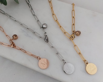 Personalisierte Halskette Gold, Silber, Rosé/Gravur Plättchen/Geburtsstein/Geburtsblumenkette/Namenskette/Buchstabenkette/Geschenk Frauen