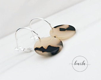 boho statement design Light grey acetate earrings creoles circle earrings tortoised tortoise shell turtle hanger geometric