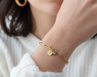 Personalisiertes Geburtsstein Armband in Gold,Silber,Rosé,Gravur Armband mit Plättchen Anhänger,Geschenk für Frau,beste Freundin,Geburtstag