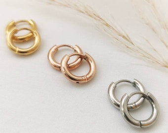 1 Paar Mini Creolen 12mm/15mm in Gold, Rosé oder Silber aus Edelstahl, filigrane Mini Ohrringe, kleine dezente Ohrringe zum kombinieren