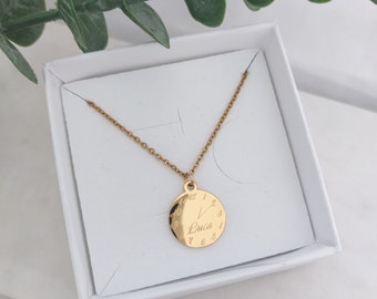 Collier de plaques personnalisé de 15 mm avec heure de naissance, gravure du nom, chaîne de plaques de lettres, chaîne comme cadeau personnalisé