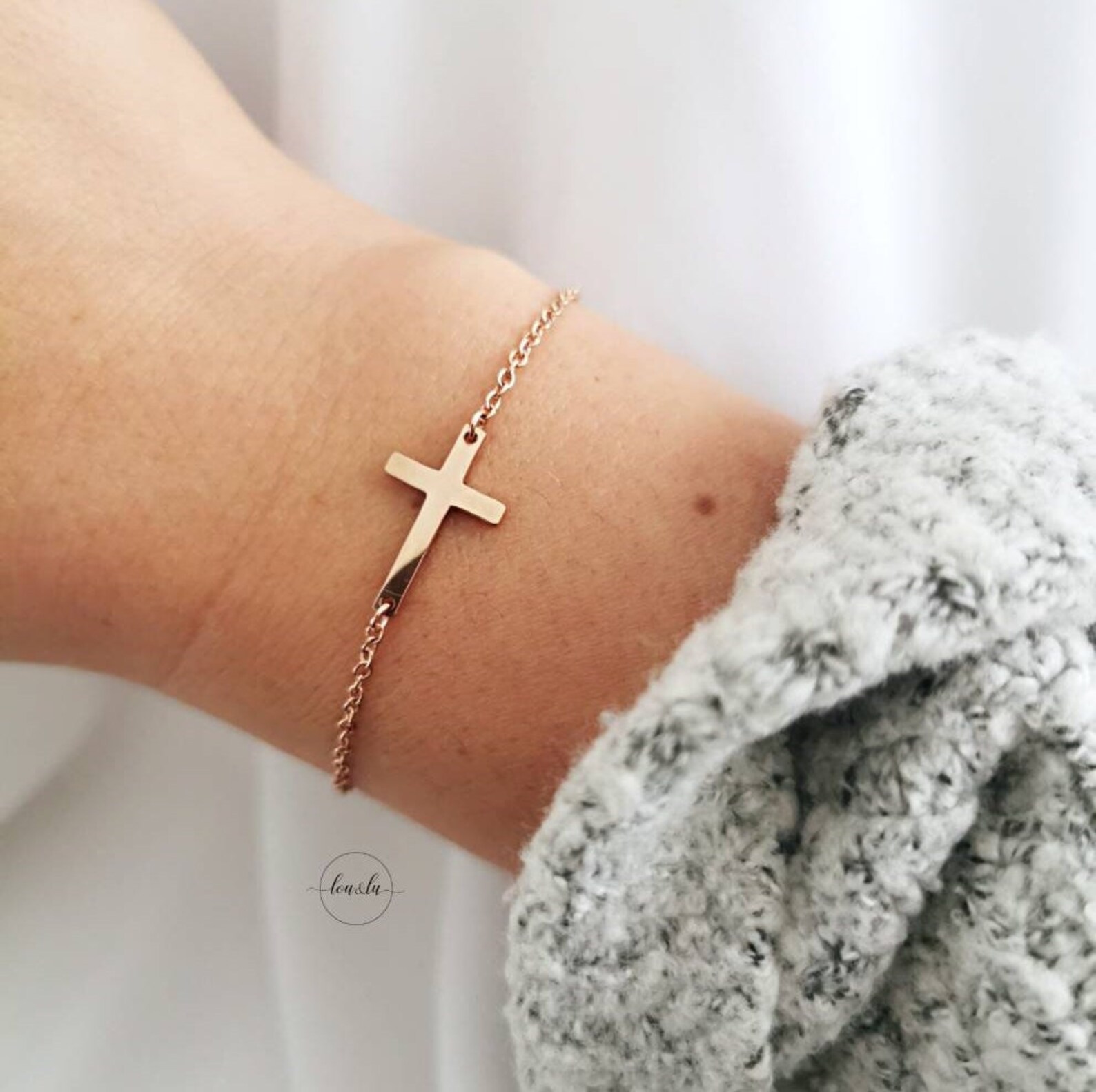 Flongo Maria Armband - Silbernes Edelstahl-Armband Mit Kreuz & Herzen
