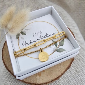 Personalized double-row bracelet with engraved pendant | Birthday gift | Girlfriend gift | Waterproof stainless steel jewelry