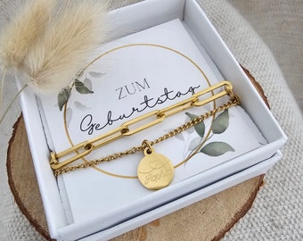 Pulsera personalizada de doble hilera con colgante grabado | Regalo de cumpleaños | Novia de regalo | joyería de acero inoxidable resistente al agua