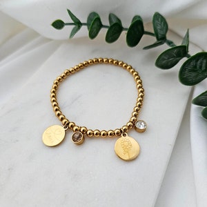 Perlenarmband personalisiert mit Gummizug und Gravur Armband mit Geburtsstein Kugelarmband Gold Silber personalisierte Geschenke Bild 3