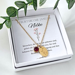 Geburtsblumen Kette personalisiert mit Geburtsstein | Halskette mit Buchstaben Anhänger 13mm | Ketten mit Stein | personalisiertes Geschenk