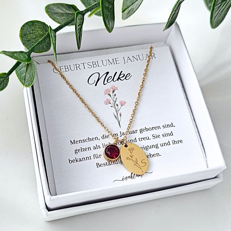 Geburtsblumen Kette personalisiert mit Geburtsstein Halskette mit Buchstaben Anhänger 13mm Ketten mit Stein personalisiertes Geschenk Bild 1