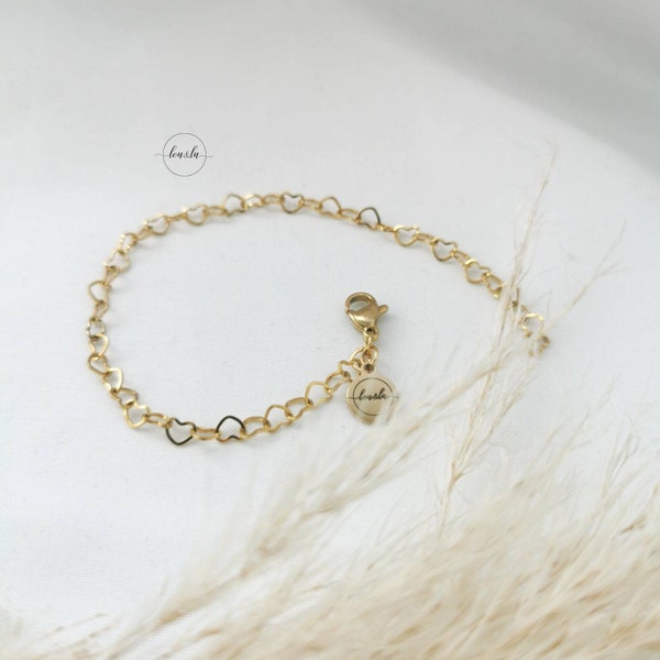 Herz Armband Gold oder Silber aus Edelstahl, filigranes Armband, minimalistischer Schmuck, Geschenk Mama, feines Gliederarmband Herzchen