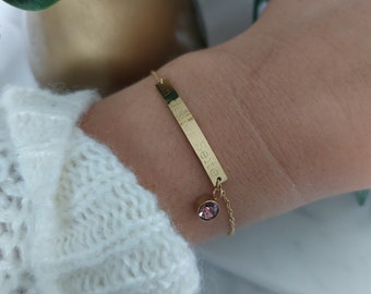 Bracelet de pierre de naissance personnalisé avec gravure de nom en or, argent et rose, chaîne de nom, bracelet personnalisé avec nom