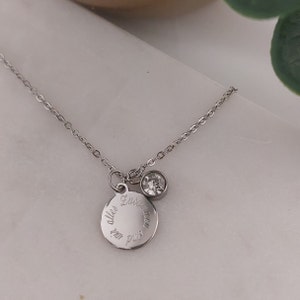 Collier pierre de naissance personnalisé en or, argent, rose avec pendentif plaque gravée 12 mm, cadeau personnalisé, bijoux personnalisés image 3