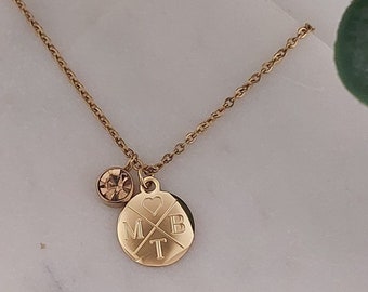 Personalisierte Geburtssteinkette in Gold,Silber,Rosé mit 12mm gravur Plättchen Anhänger,personalisiertes Geschenk,personalisierter Schmuck