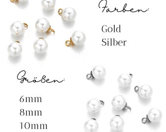 Perlen Anhänger, Perlen, Perlenschmuck, einzelne Perlen in Edelstahlfassung, Gold und Silber, Kunstperlen