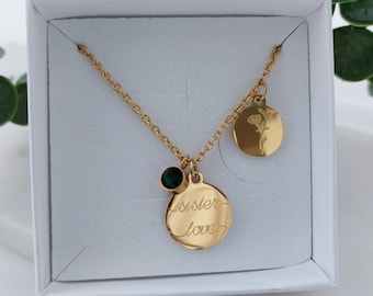 Personalized necklace with 2 engraved disc pendants in gold, silver, rose gold, letter necklace gold, personalized gift for mom