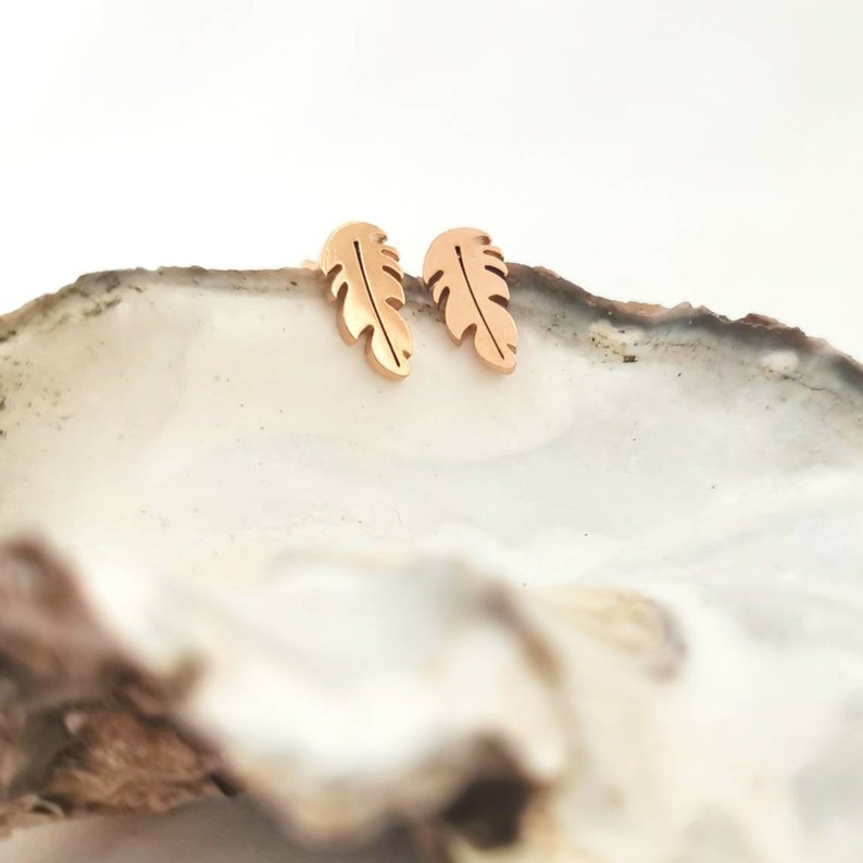 mini stud earrings silver feather earrings gold Feather earrings in stainless steel in gold silver ros\u00e9 1 pair ros\u00e9 stud earrings small