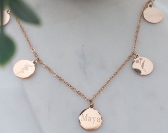 Personalisierte 15mm Plättchen Kette in Gold, Rosé, Silber aus Edelstahl, Kette Buchstaben Gravur, Namens Kette als Geschenk, Halskette gold