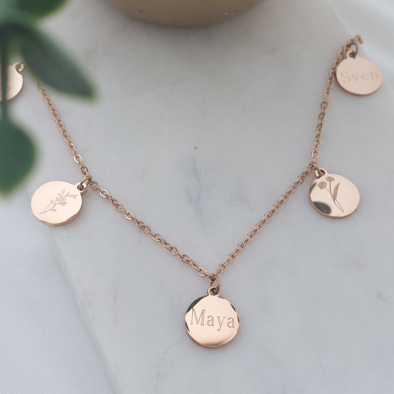 Personalisierte 15mm Plättchen Kette in Gold, Rosé, Silber aus Edelstahl, Kette Buchstaben Gravur, Namens Kette als Geschenk, Halskette gold Bild 1